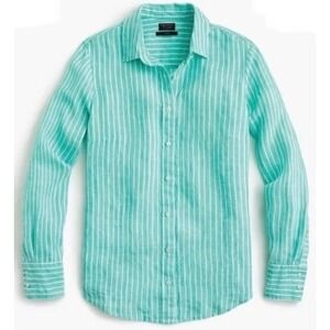J.Crew Baird McNutt‎ Irish Linen Perfect Shirt Striped Green White Large LS